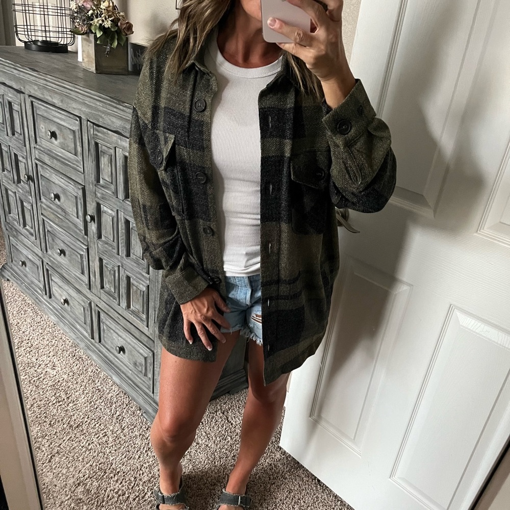 Olive plaid Shacket